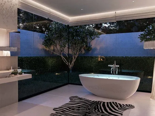bathroom with glass walls and freestanding tub bathroom with glass walls and freestanding tub