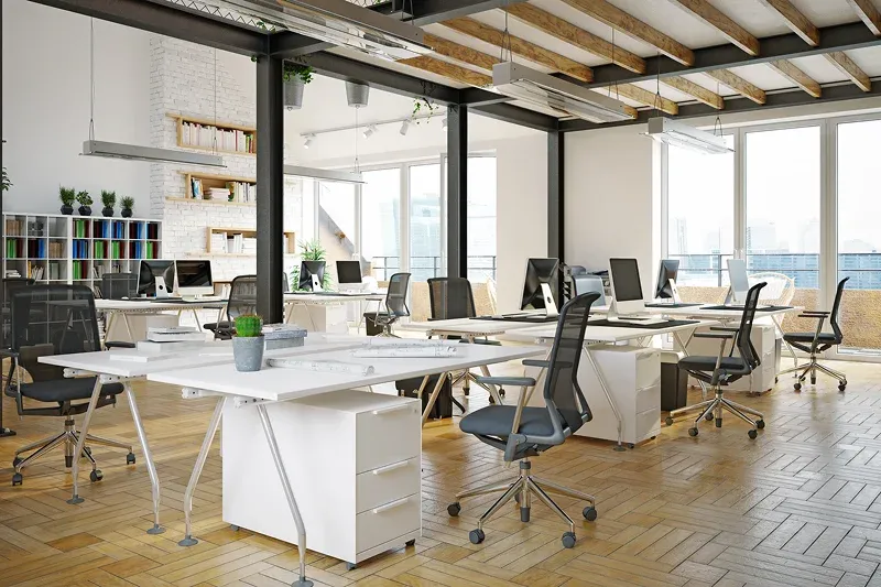 office space with white desks ergonomic chairs office space with white desks, ergonomic chairs